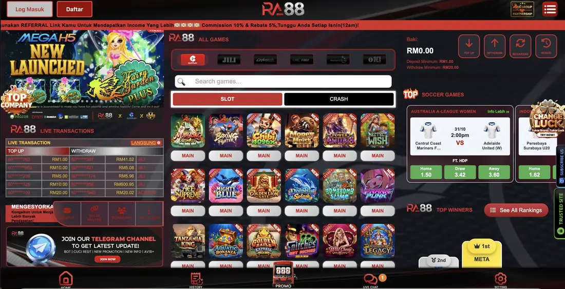 Paparan laman utama platform RA88 / RA88 platform home screen